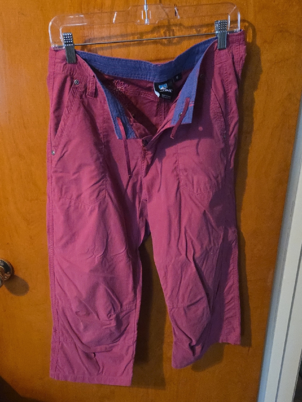 Kuhl Women's Capris in Deep Pink with Blue Waist Trim